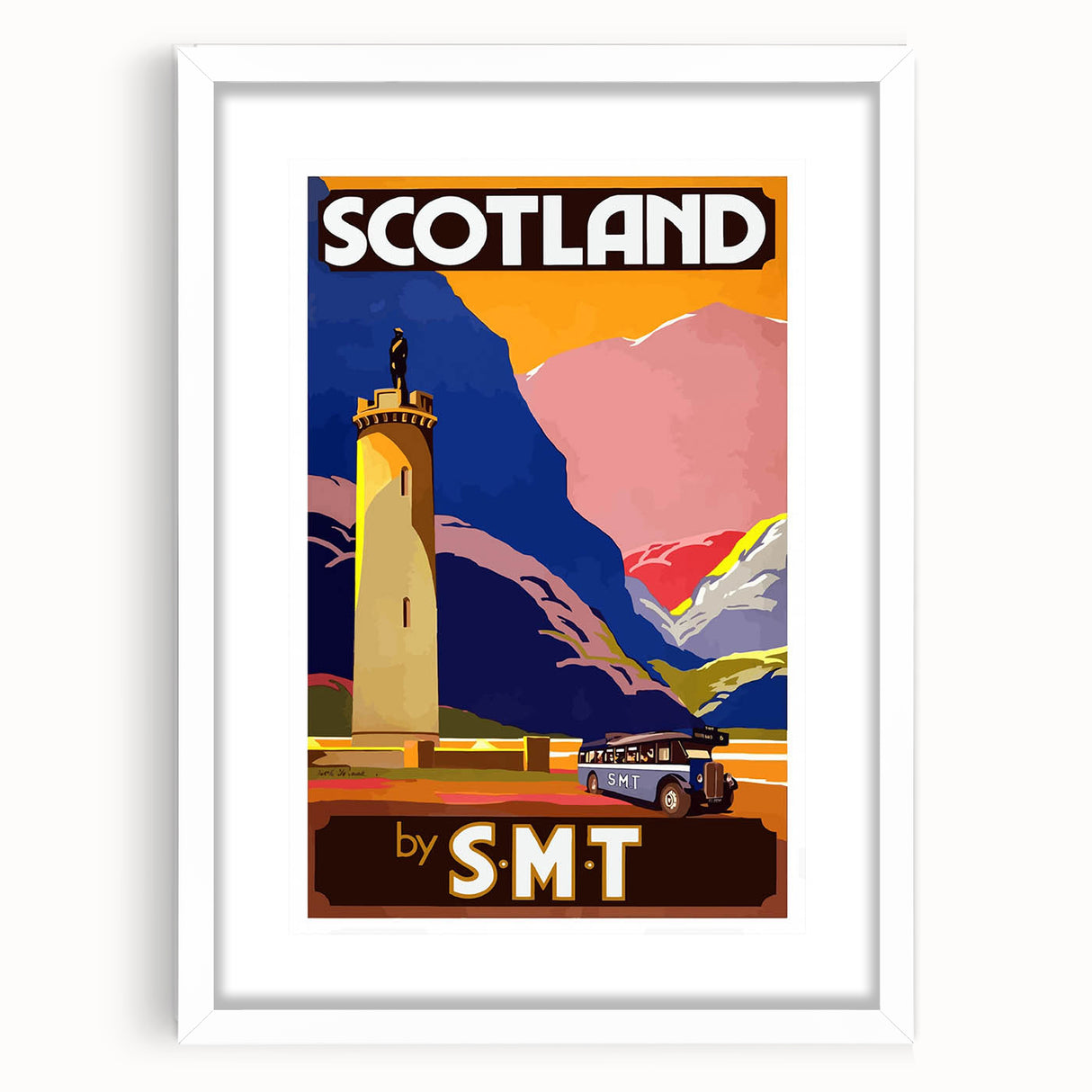 Vintage Scotland Travel Poster - Highlands & S.M.T. Bus Art Print