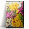 Large abstract wall art depicting spring themes in vibrant green and yellow, framed in black acrylic.