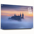 Acrylic wall art depicting a scenic landscape with a castle, showcased in a side view, featuring vibrant colors and detailed textures, ideal for home decor.