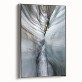 Framed canvas artwork depicting an intricate cave landscape design with silver accents, showcasing natural textures and earthy colors, ideal for home decor.
