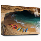 Acrylic glass wall art showcasing a stunning landscape of cliffs, featuring rich colors and intricate details, displayed with pins for an elegant side view presentation. Perfect for modern home decor.
