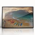 Framed acrylic artwork showcasing a stunning landscape of cliffs with vibrant colors and intricate details, set in a sleek black frame for modern decor.