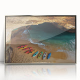 Framed acrylic artwork showcasing a dramatic cliffside landscape with vibrant colors, ideal for modern home decor, enhancing any living space's aesthetic appeal.