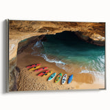Framed canvas artwork showcasing a stunning landscape of cliffs, featuring a silver frame and a side view that highlights the intricate details and vibrant colors of the scene. Perfect for home decor enthusiasts seeking to enhance their living space with nature-inspired art.