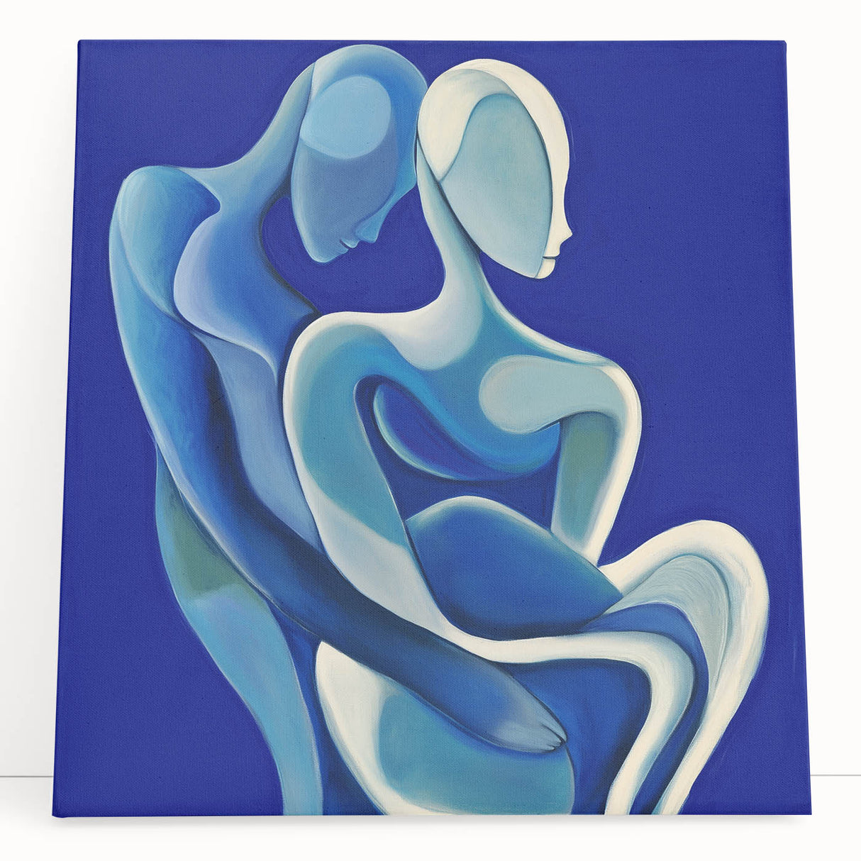 Modern Bedroom Art – Abstract Blue Couple Framed Canvas Print