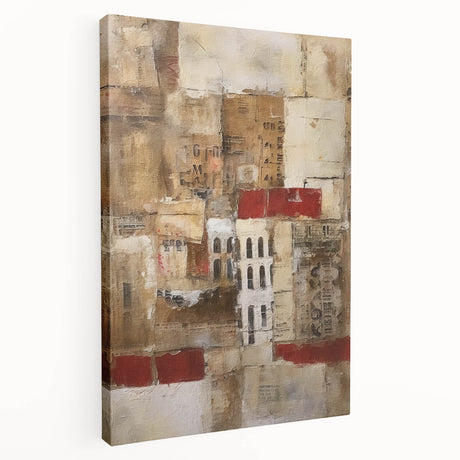 Abstract architectural wall art on stretched canvas, showcasing geometric shapes and vibrant colors in a modern design. Perfect for contemporary home decor.