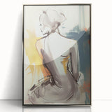 Framed abstract figurative wall art showcasing vibrant colors and unique shapes, set in a sleek silver-acrylic frame, perfect for modern interior decor.