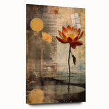 Abstract floral wall art displayed in a sleek acrylic frame, showcasing vibrant colors and intricate designs, ideal for modern home decor. The side view highlights the glossy finish and elegant presentation, emphasizing its artistic appeal for interior styling.
