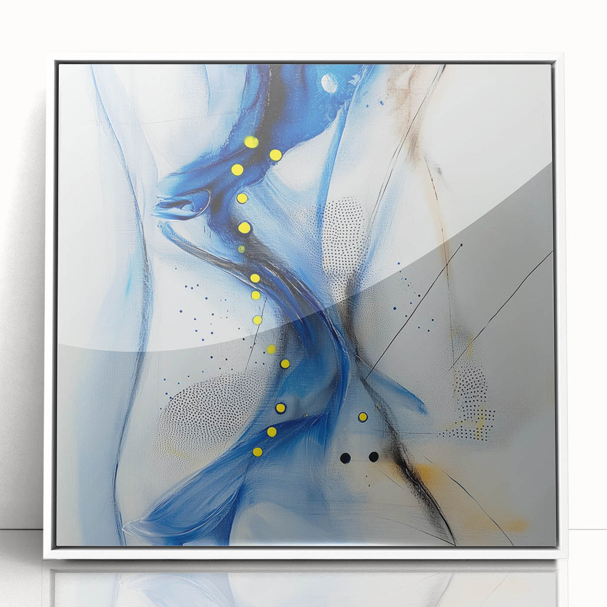 Abstract Fluid Canvas Art – Blue Stream with Yellow Accents