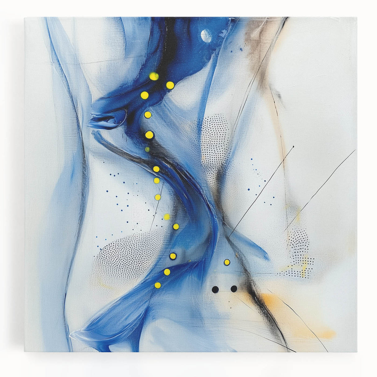 Abstract Fluid Canvas Art – Blue Stream with Yellow Accents