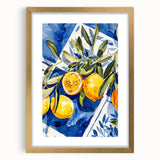 Extra large abstract art print featuring textured design of assorted fruits in warm hues, framed in gold.