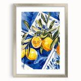 Textured art depicting abstract fruit forms in muted tones, framed in silver, ideal for modern bedroom ambiance.