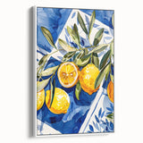 Vintage poster art of colorful fruits on a black background, framed canvas, suitable for extra large living room wall.