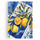 Black and white large art print of assorted fruits on stretched canvas, ideal for kitchen wall art.