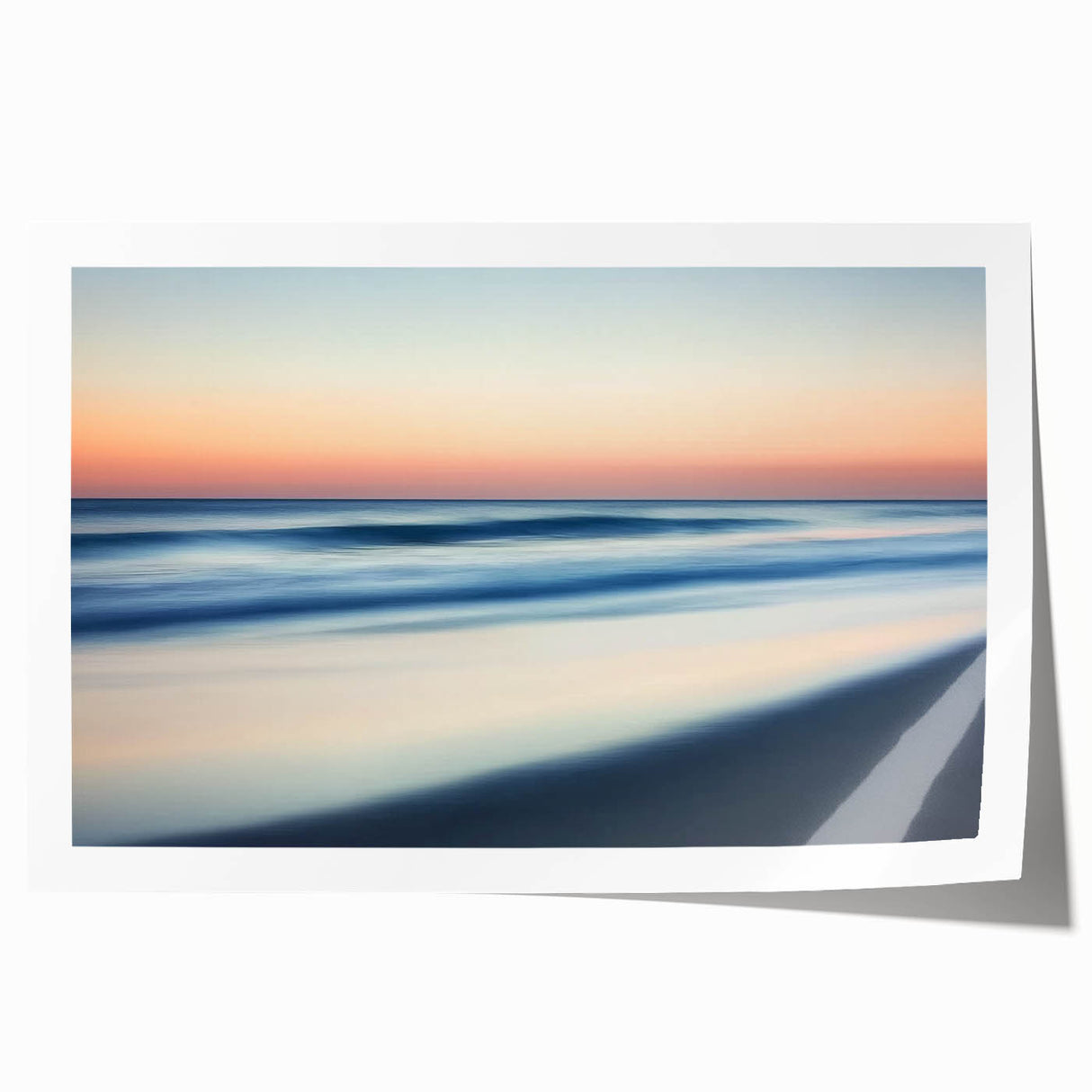 Landscape canvas print showcasing a serene beach scene with vibrant colors of blue water and golden sand, rolled for easy shipping in a protective tube.