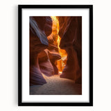 Black-framed desert landscape artwork with a white mat, showcasing vibrant colors and intricate details, perfect for home decor or office ambiance.