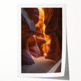 Desert landscape rolled print showcasing warm hues of orange and yellow under a vibrant blue sky, elegantly packaged in a protective cardboard tube. Ideal for home decor or art enthusiasts.