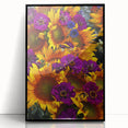 Large abstract wall art depicting spring-themed colors on acrylic, framed in black, suitable for modern living room decor.