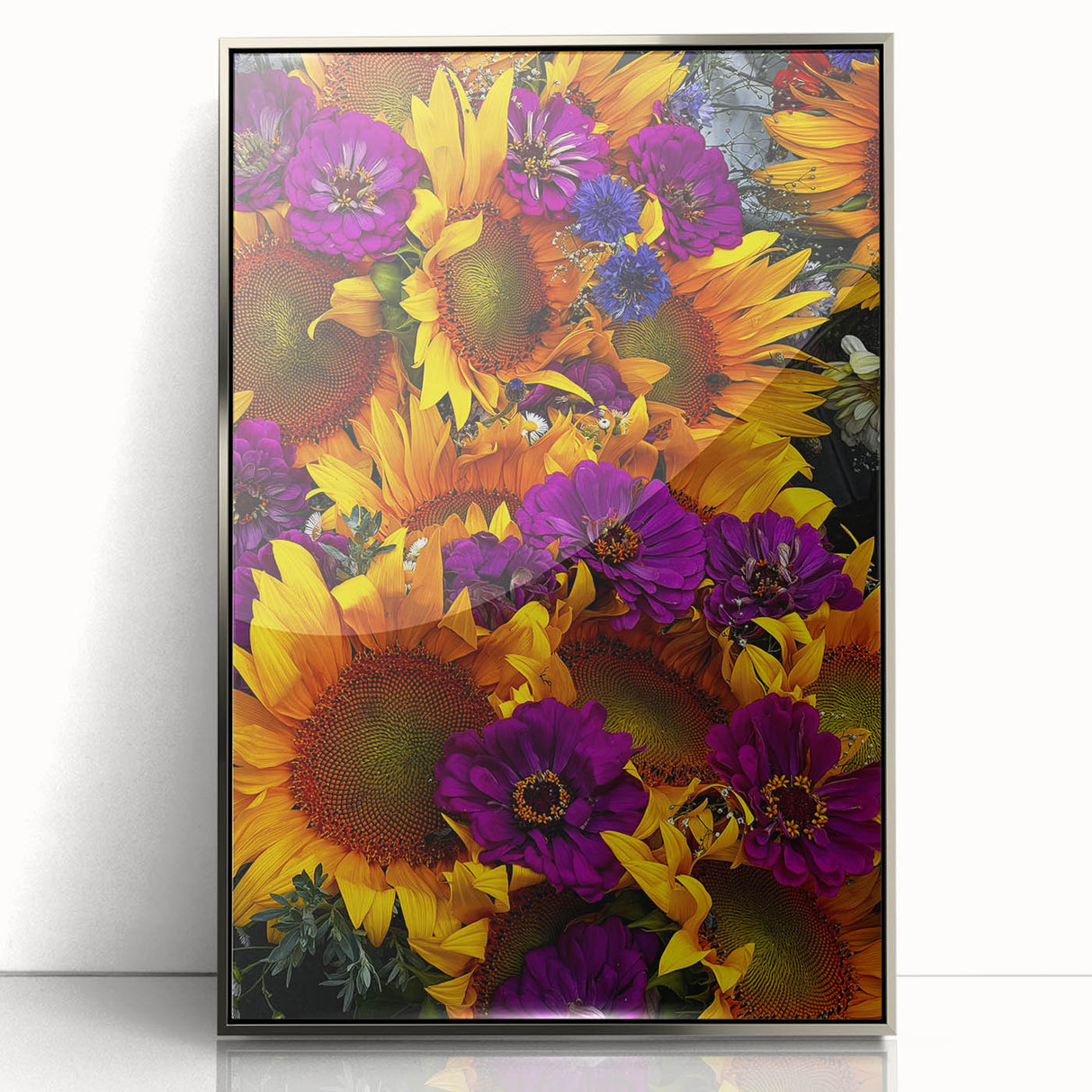 Mid-century modernist art of spring season in pastel shades on a framed acrylic, ideal for nursery wall art.