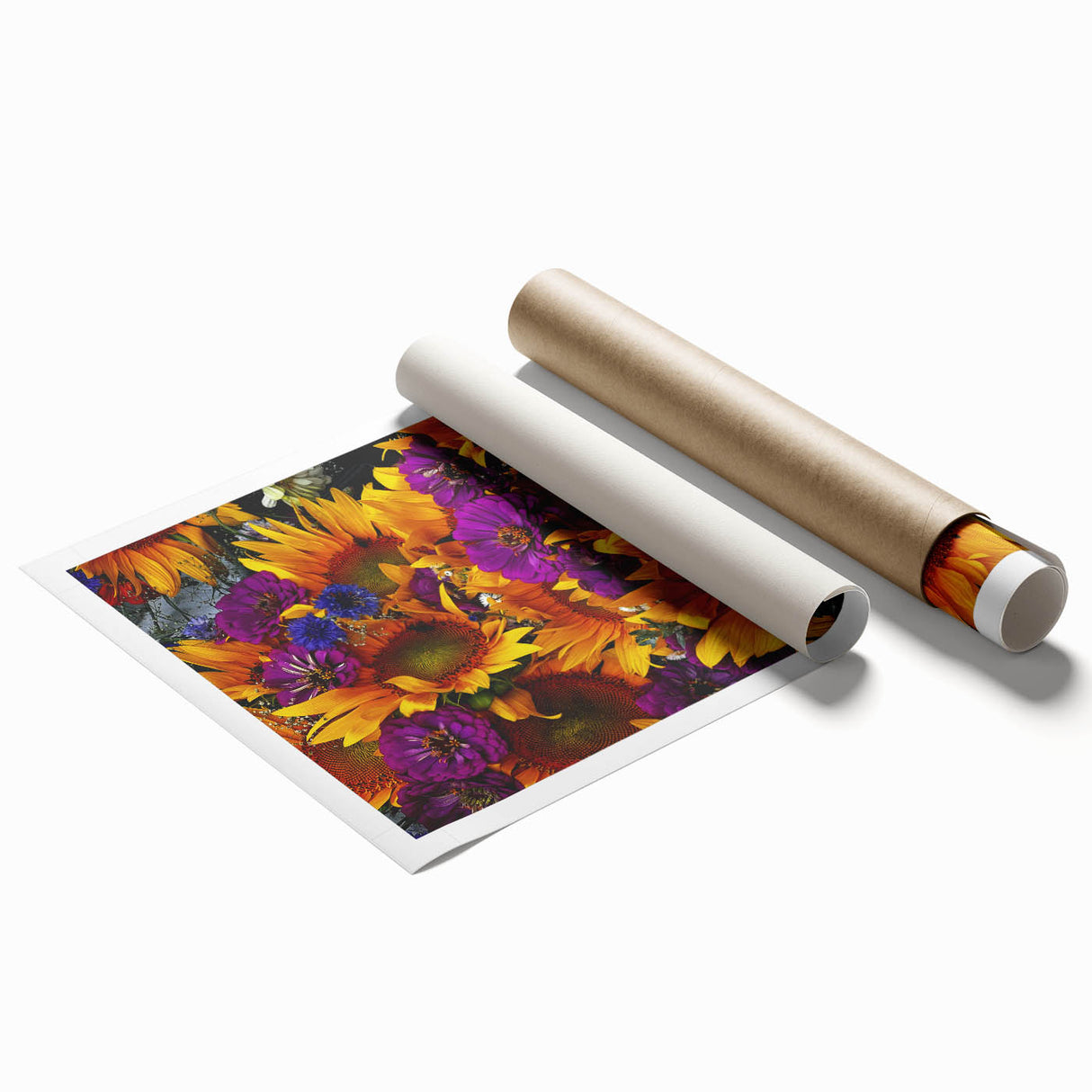 Extra large rolled print featuring a vibrant floral design on a white background, ideal for classy bathroom wall art.