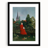 Modern Wall Art: Serene Portrait of Woman in Red with Verdant Landscape