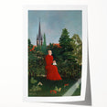 Modern Wall Art: Serene Portrait of Woman in Red with Verdant Landscape