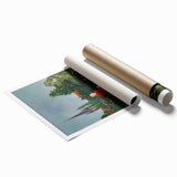 Modern Wall Art: Serene Portrait of Woman in Red with Verdant Landscape