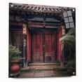 Acrylic glass print of a large abstract door design in muted earth tones, suitable for bedroom or dining room decor.