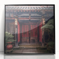 Large abstract wall art depicting a Japanese door, framed in black acrylic, in mid-century modernist style.