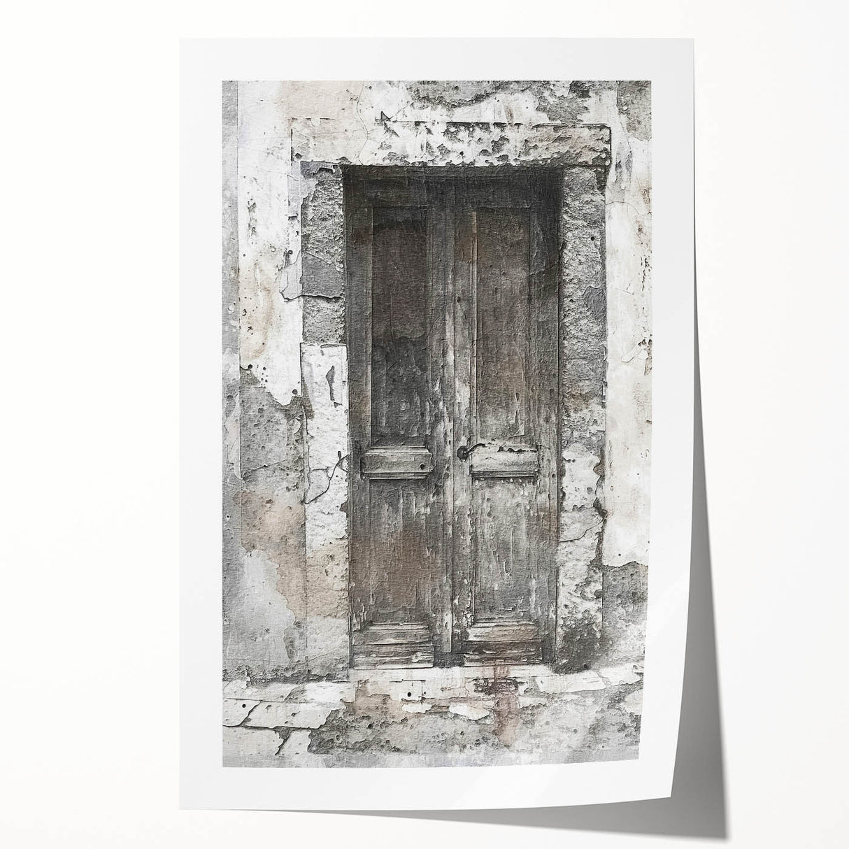 Rustic Italian door design on a rolled print, featuring earthy tones, suitable as art wall dining room decor.