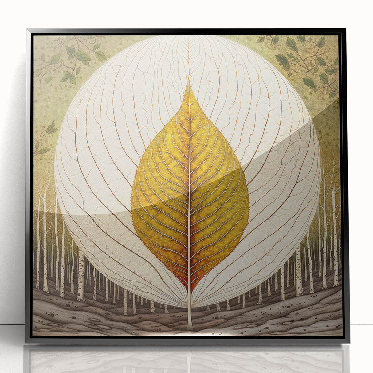 Framed wall art showcasing an elegant design of colorful flowers and botanical leaves set against a sleek black background, perfect for modern decor.