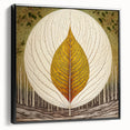 Framed canvas wall art featuring a modern floral design with vibrant colors and intricate leaf details, displayed in a stylish black frame, ideal for home decor.