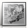 Large abstract wall art featuring mid-century modernist design in black and white tones on acrylic framed print.