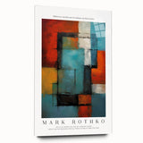 Large abstract wall art in blue and orange hues on acrylic glass, suitable for bedroom or dining room decor.