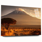 Large abstract wall art depicting a vibrant African savannah scene on acrylic glass.