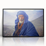 Large abstract wall art depicting a Mali scenery in muted earth tones, framed in black acrylic.