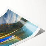 Extra large wall art featuring line art flowers and vibrant green and pink tones on a rolled print.