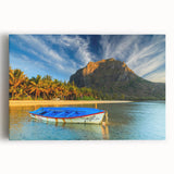 Black and white photograph of Mauritius scenery on large stretched canvas, ideal for kitchen wall art.