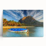 Black and white photo of a serene Mauritius beach on large stretched canvas, ideal for kitchen wall art or bedroom ambiance.