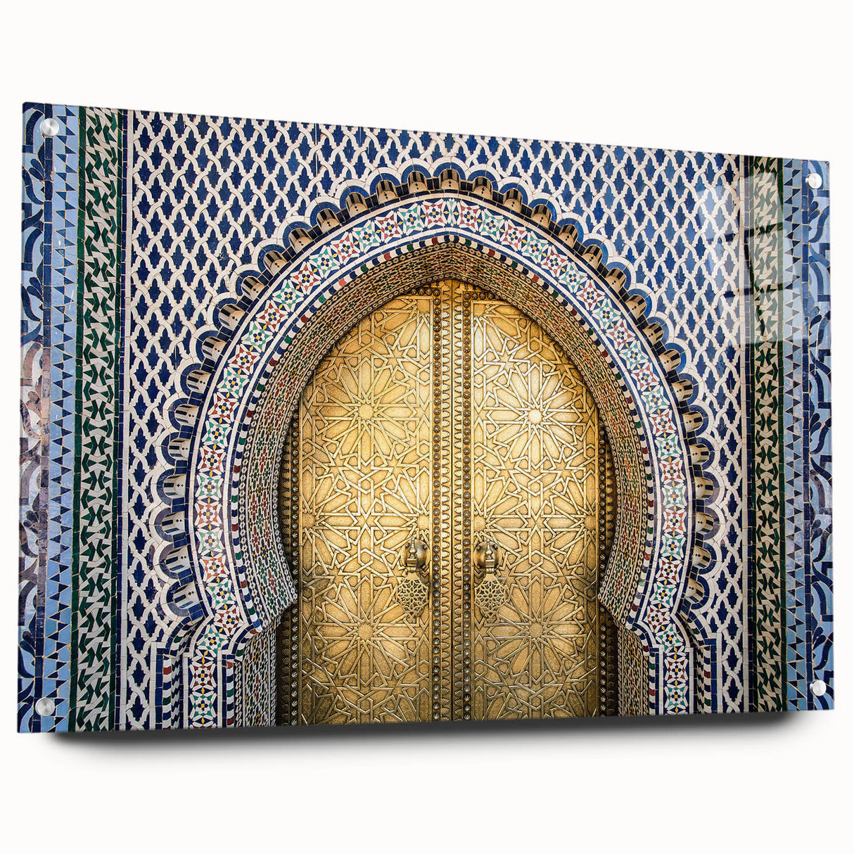 Acrylic print of a Moroccan landscape in earth tones, suitable for bedroom or dining room decor.