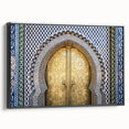 Black and white landscape art painting of a Moroccan scene on framed canvas, ideal for bedroom wall decor.