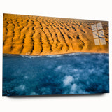 Large abstract depiction of Namibian landscape on acrylic glass, using earthy tones, ideal for bedroom or dining room art.