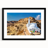 Extra large abstract art print depicting colorful, textured scenery of Tunisia on a black framed canvas.