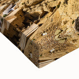 Large art depicting a black and white Tunisian landscape on stretched canvas, suitable for bedroom wall decor.