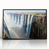 Large abstract wall art depicting a vibrant African scenery in acrylic, framed in black.