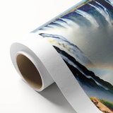 Art Deco style poster of Zambia scenery with warm earth tones on rolled canvas.