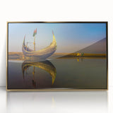 Framed acrylic print of a Bangladesh landscape in gold and green tones, ideal for modern art wall decor.