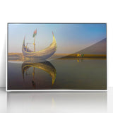 Framed acrylic print featuring a serene Bangladesh landscape in muted green and blue tones, ideal for modern art wall decor.