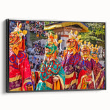 Black and white framed canvas of a Bhutanese landscape, ideal for bedroom wall art.