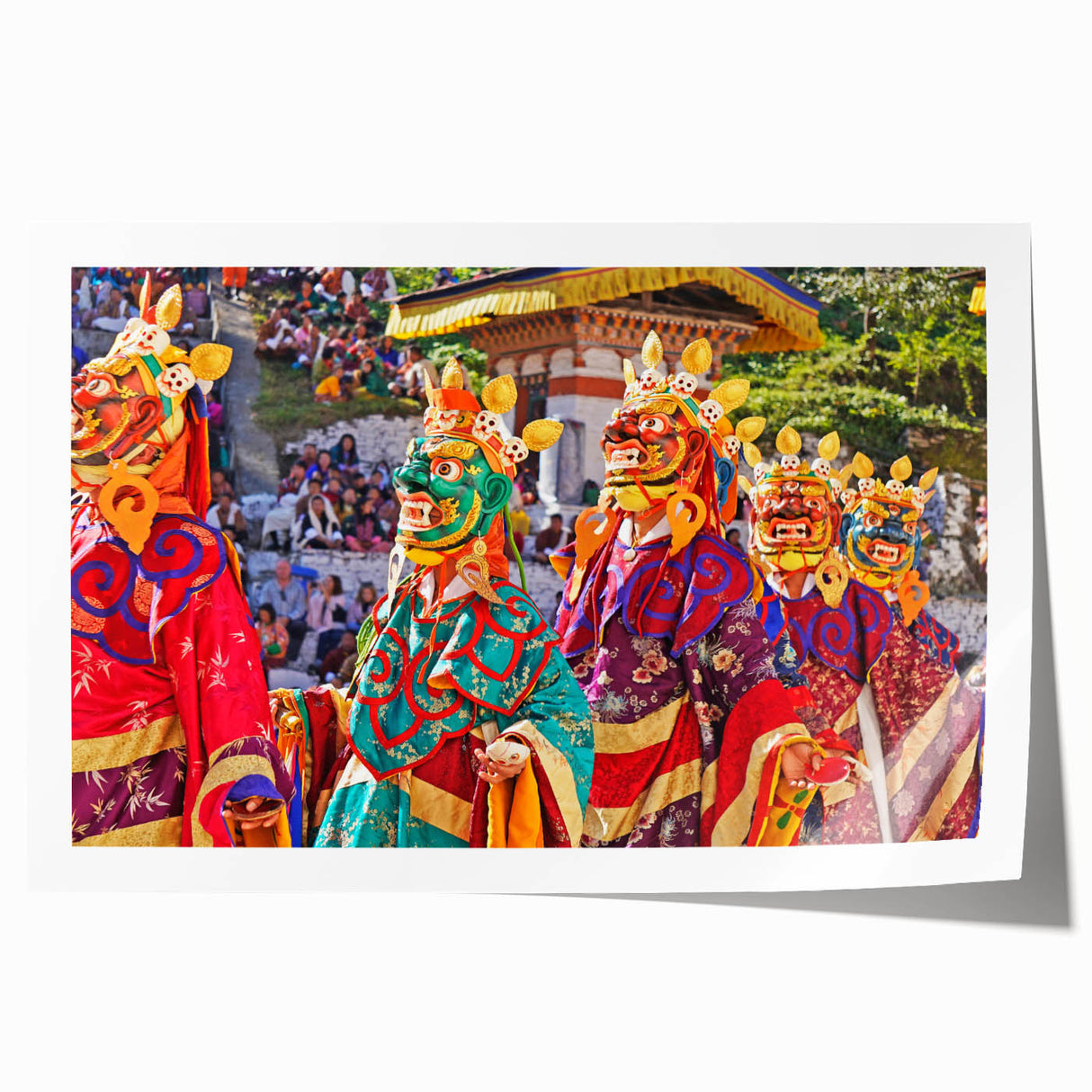 Extra large rolled print depicting a Bhutanese landscape in muted earth tones, ideal for art wall dining room.